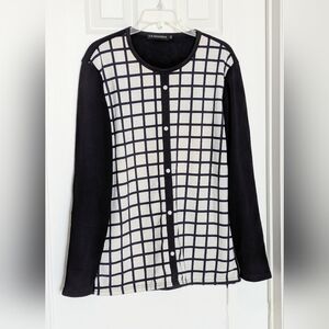Women's (Size 56/XL-XXL) Checkered Lined Sweater w/Faux-Buttons Down the Front
